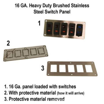 Brushed Stainless Steel 5 Switch Panel with 1 USB & 4 on/off Switches